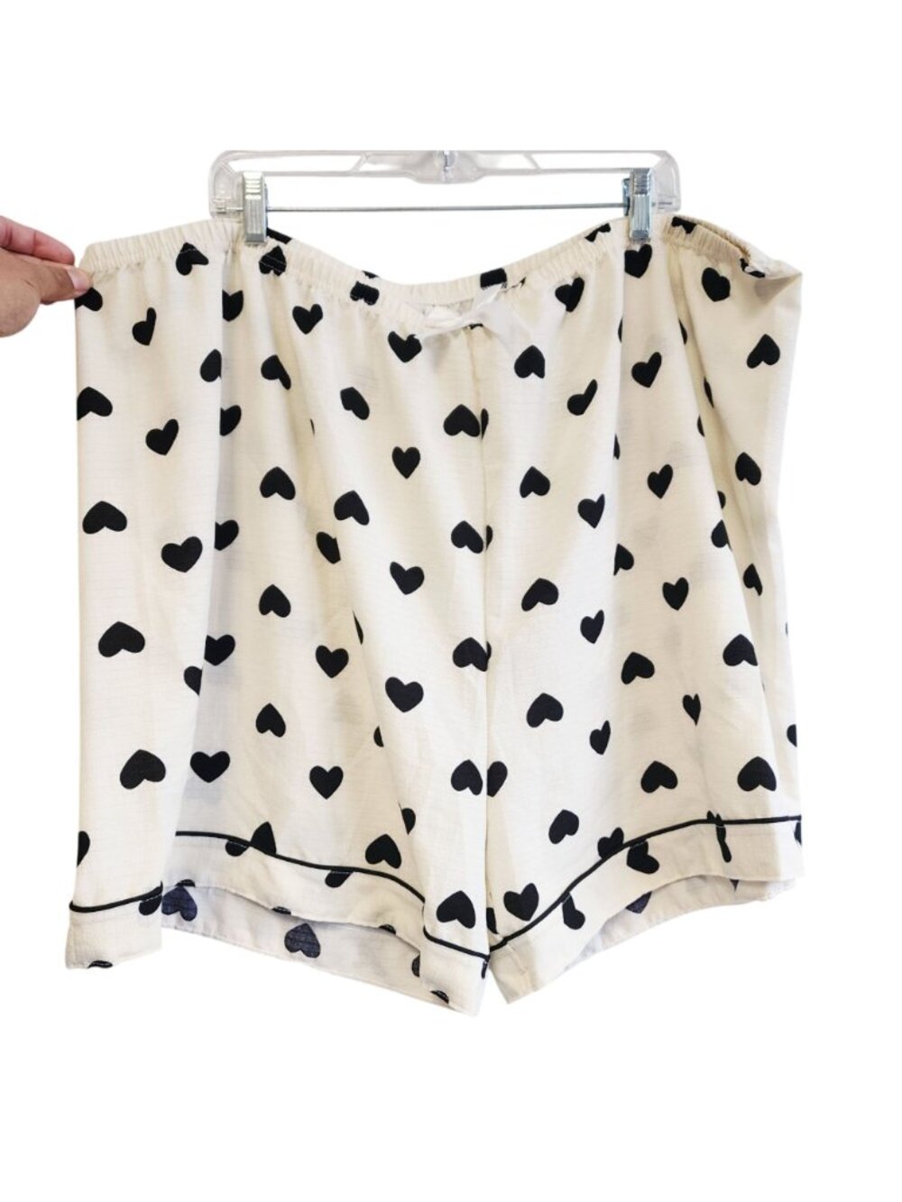 Heart Print Button-Up Pajama Set Elastic Waist Shorts 5XL Lightweight  Women - Picture 2 of 7